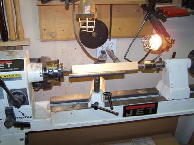 Lathe set-up for turning the handle